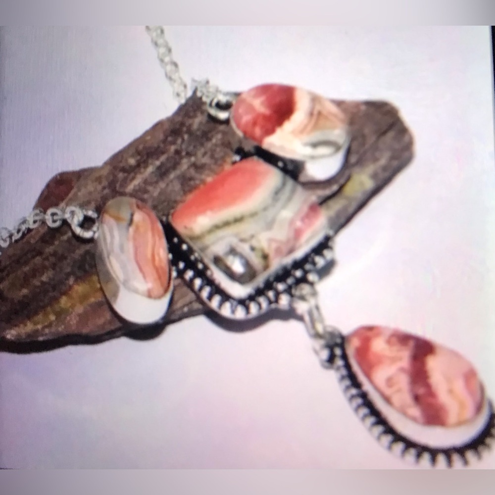 Rhodochrosite Stamped 925 Sterling Silver Necklace